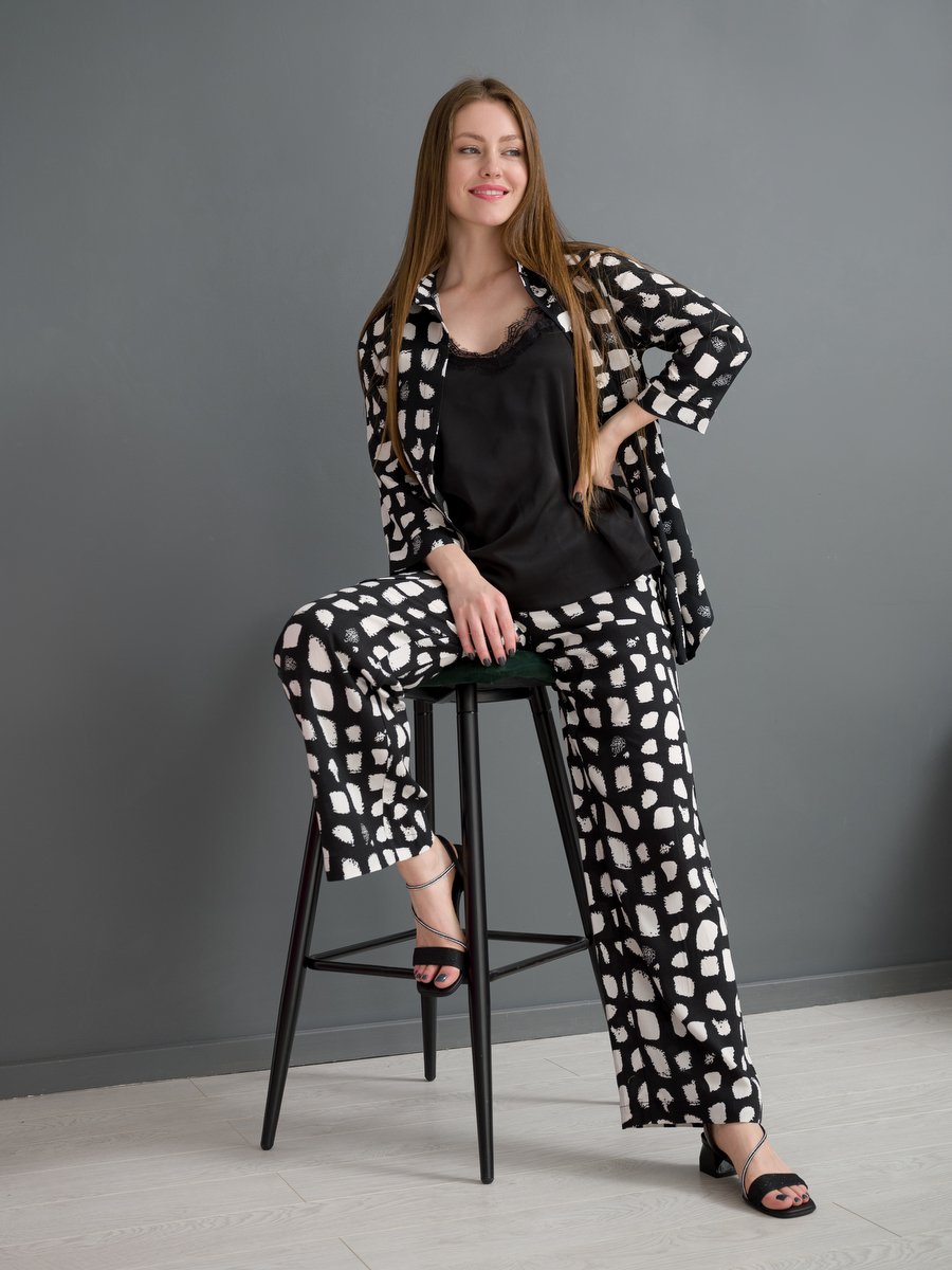 Штапельные, свободные, прямые брюки черные