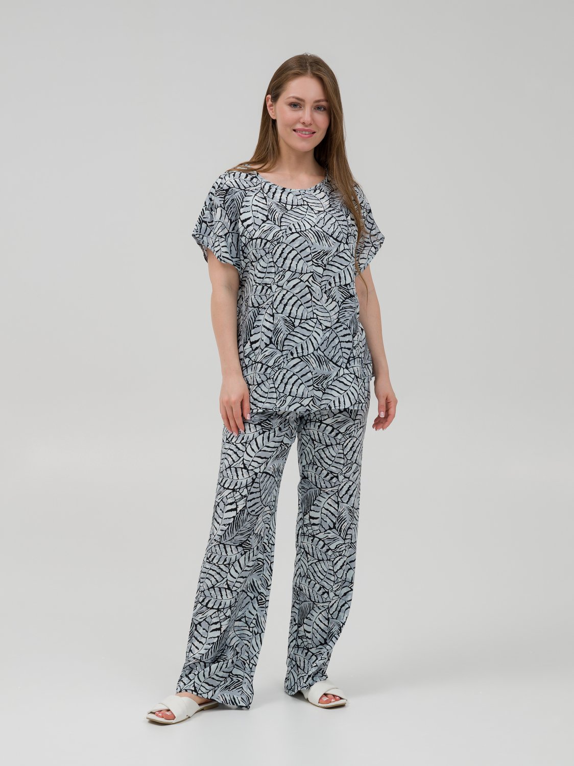 Штапельные, свободные, прямые брюки серые